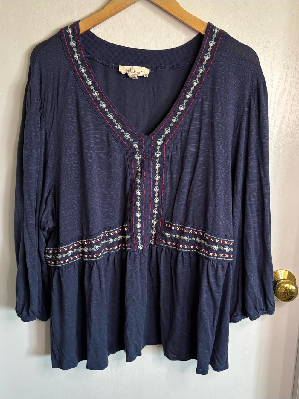 Nurture Embroidered 3X Ballon Sleeve Peasant Top Boho Cottagecore Festival Hippy